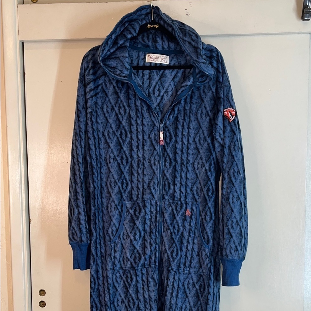 Penguin Cozy Blue Patterned Zip up Hoodie Jumpsuit loungewear M